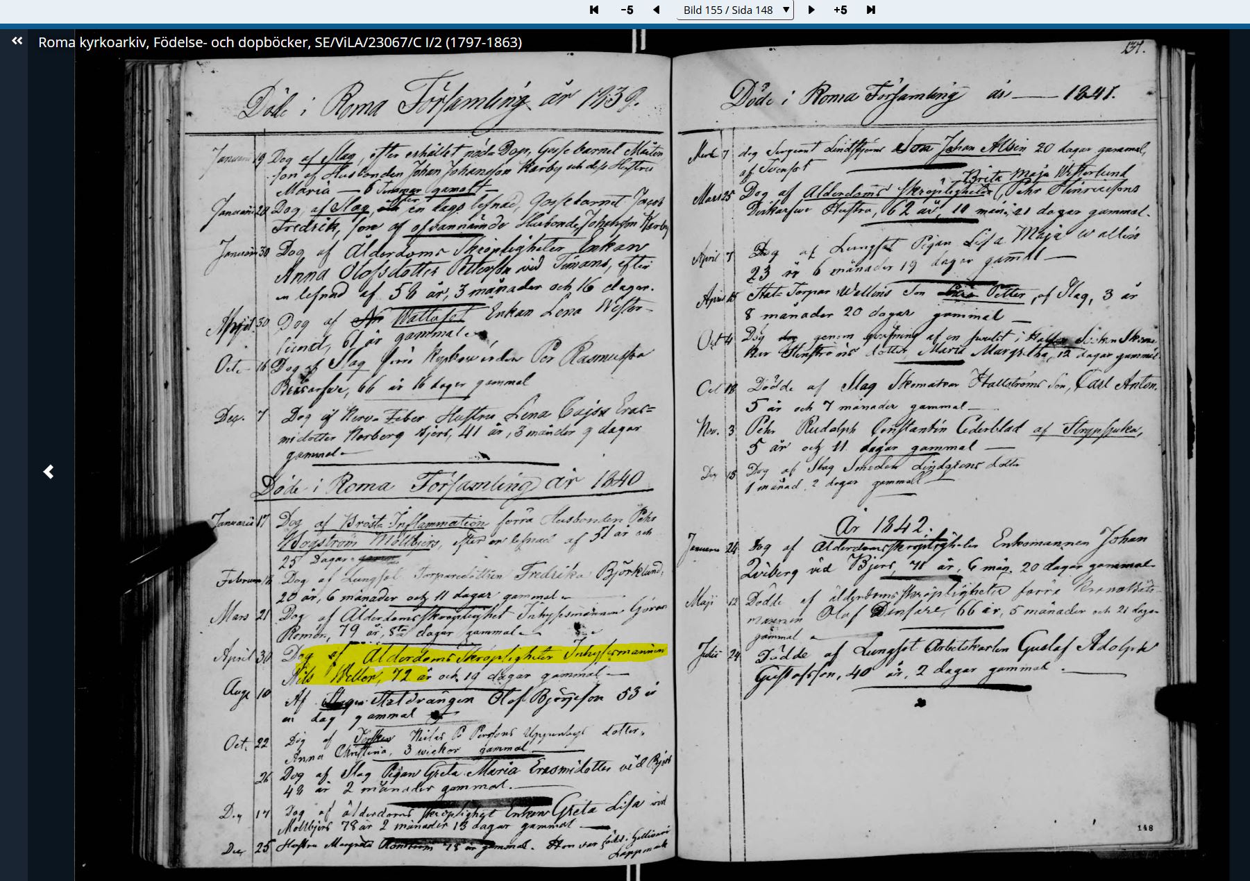 Nils Weller död 18400430